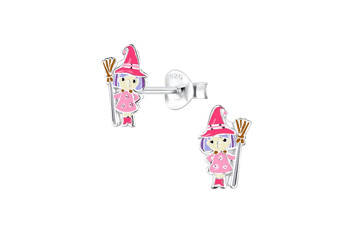 schmuck23 Paar Ohrstecker Kinder Ohrringe Hexe Helloween 925 Silber, Kinderschmuck Mädchen Geschenk echte Silberohrringe von schmuck23