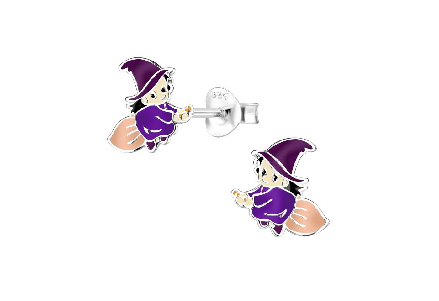 schmuck23 Paar Ohrstecker Kinder Ohrringe Hexe Helloween 925 Silber, Kinderschmuck Mädchen Geschenk echte Silberohrringe von schmuck23