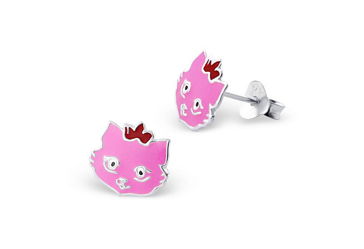 schmuck23 Paar Ohrstecker Kinder Ohrringe Katze 925 Silber, Kinderschmuck Mädchen Geschenk echte Silberohrringe von schmuck23