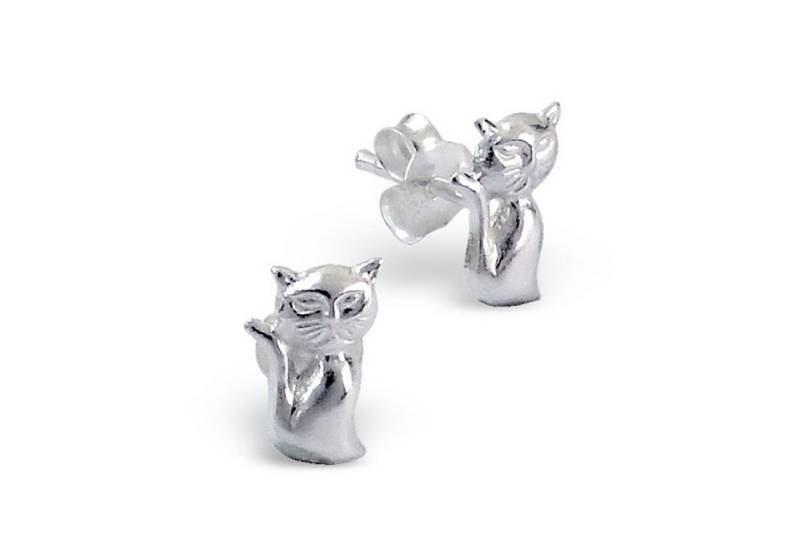 schmuck23 Paar Ohrstecker Kinder Ohrringe Katze 925 Silber, Kinderschmuck Mädchen Geschenk echte Silberohrringe von schmuck23