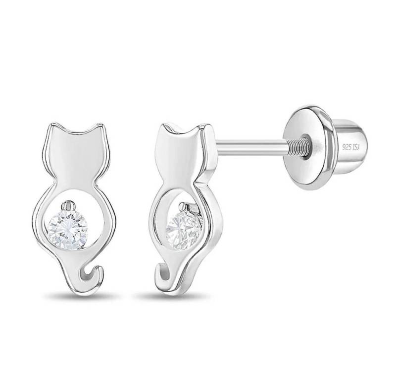 schmuck23 Paar Ohrstecker Kinder Ohrringe Katze 925 Silber (Geschenkset), incl. Schraubverschluss von schmuck23
