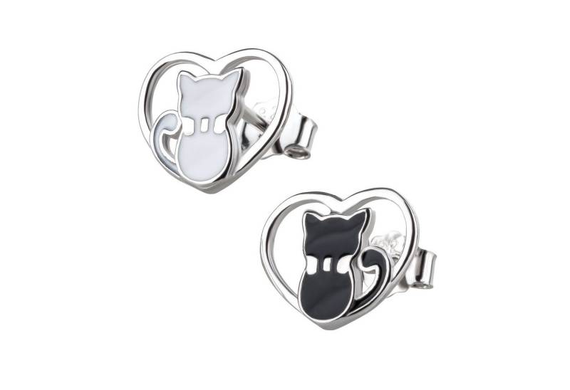 schmuck23 Paar Ohrstecker Kinder Ohrringe Katze Herz 925 Silber Mädchen Ohrstecker, Mädchen Kinderschmuck echte Silberohrringe von schmuck23