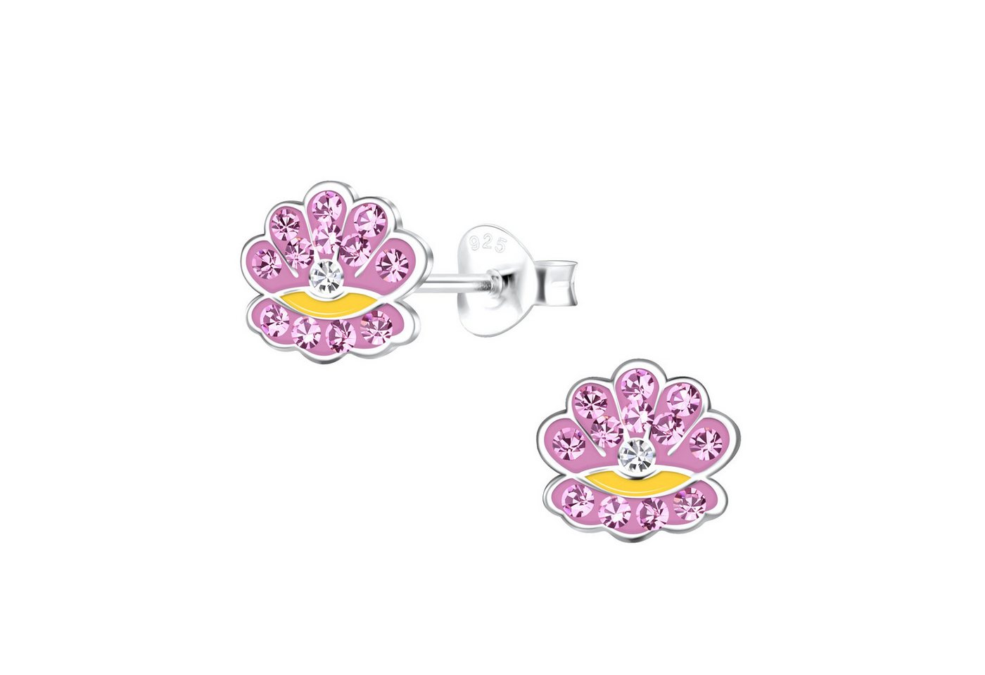 schmuck23 Paar Ohrstecker Kinder Ohrringe Muschel Perle 925 Silber (Geschenkset), Mädchen Kinderschmuck 2 x Silikonverschluß extra von schmuck23