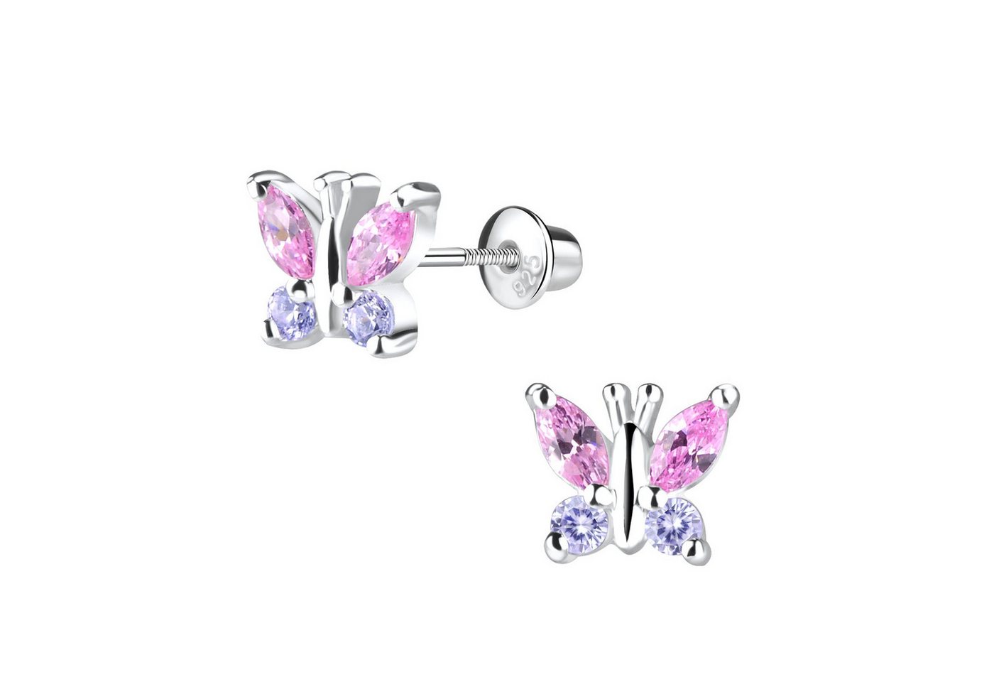 schmuck23 Paar Ohrstecker Kinder Ohrringe Zirkonia Schmetterling 925 Silber (Geschenkset), incl. Schraubverschluss von schmuck23