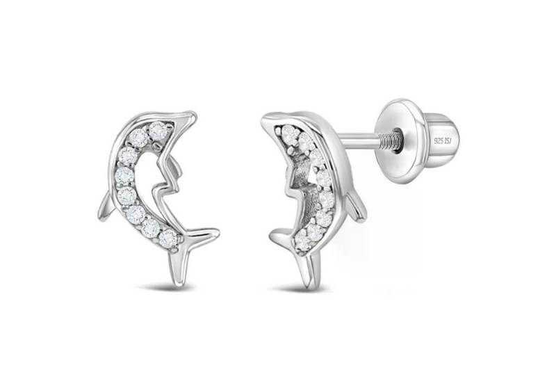 schmuck23 Paar Ohrstecker Kinderohrringe Delfin Zirkonia 925 Silber (Geschenkset), incl. Schraubverschluss von schmuck23