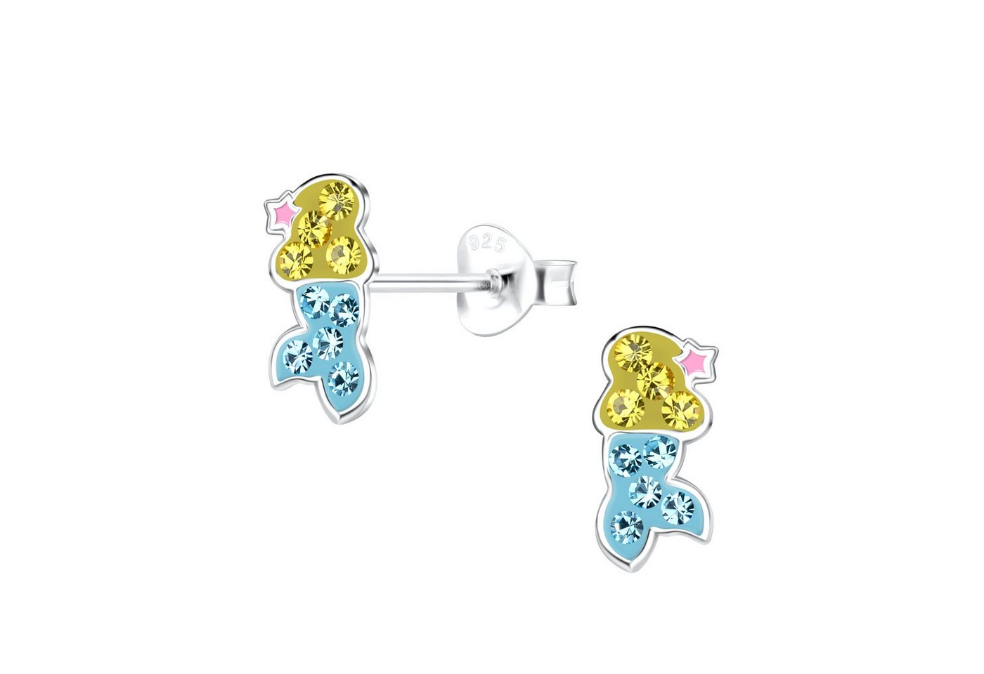 schmuck23 Paar Ohrstecker Kinderohrringe Meerjungfrau 925 Silber (Geschenkset), Mädchen Kinderschmuck 2 x Silikonverschluß extra von schmuck23