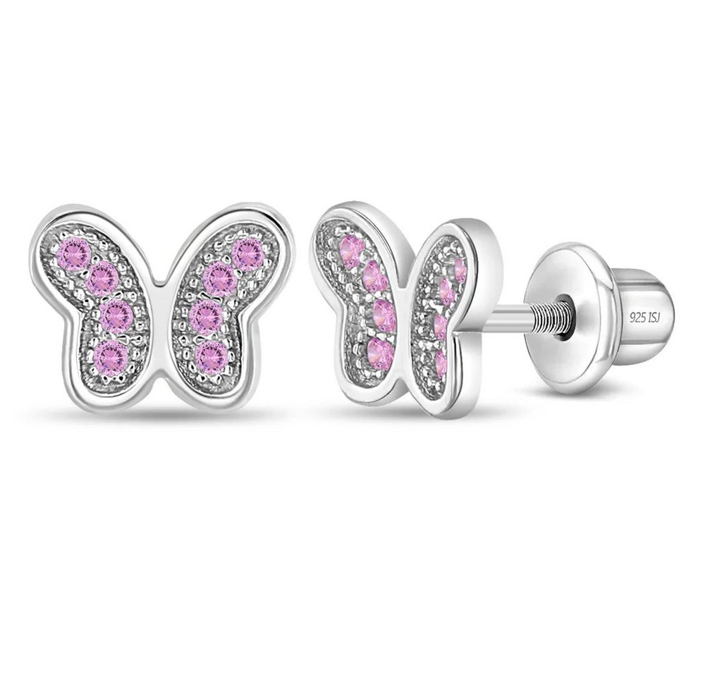 schmuck23 Paar Ohrstecker Kinderohrringe pinker Schmetterling 925 Silber Zirkonia (Geschenkset), incl. Schraubverschluss von schmuck23