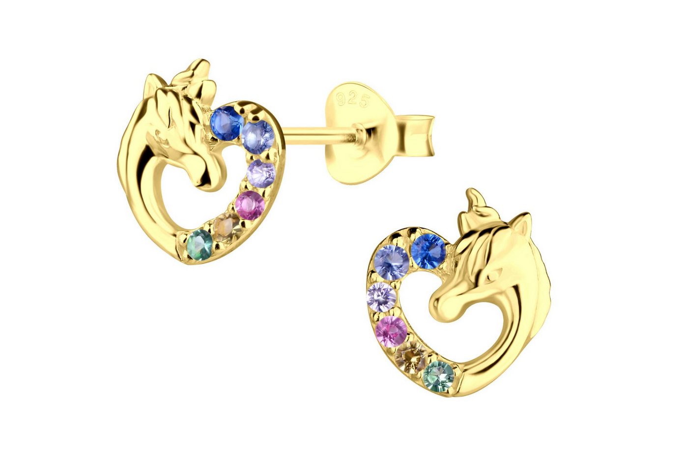 schmuck23 Paar Ohrstecker Ohrringe Einhorn Zirkonia 925 Silber vergoldet Kinderohrringe von schmuck23
