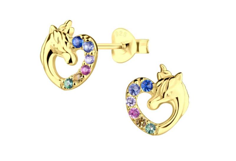 schmuck23 Paar Ohrstecker Ohrringe Einhorn Zirkonia 925 Silber vergoldet Kinderohrringe von schmuck23