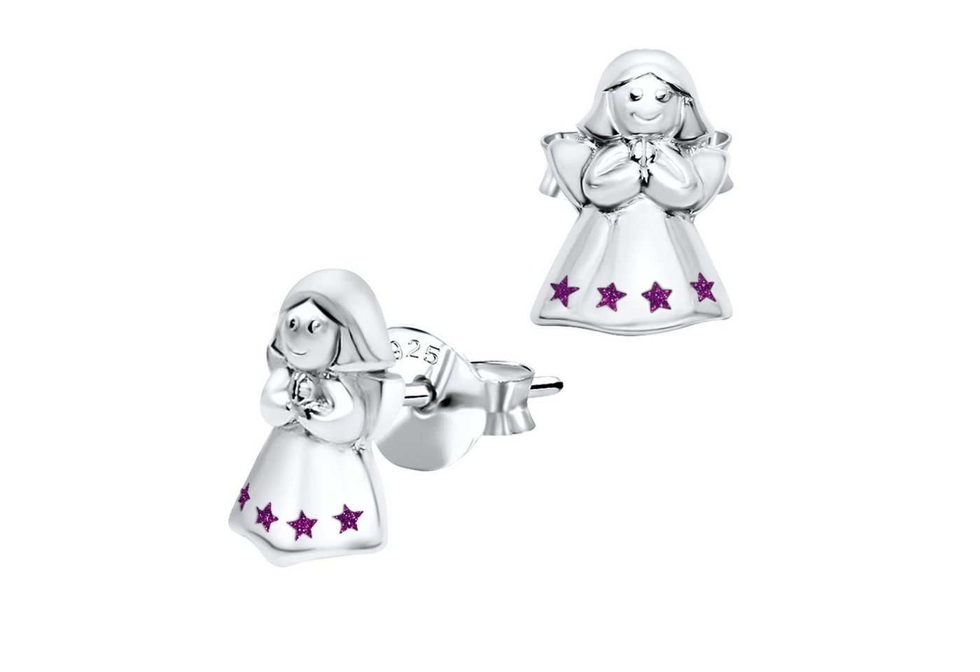 schmuck23 Paar Ohrstecker Ohrringe Engel Schutzengel Sterne 925 Silber Damen Mädchen Kinder, Kinderschmuck Mädchen Geschenk echte Silberohrringe von schmuck23