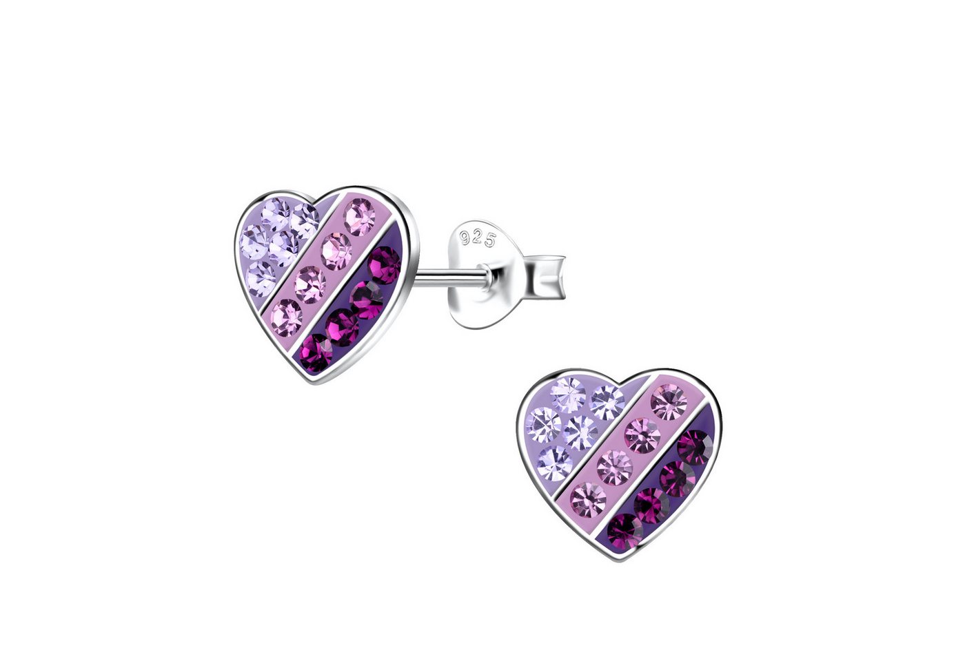 schmuck23 Paar Ohrstecker Ohrringe Herz 925 Silber Kinder Mädchen, bunte Kristalle von schmuck23