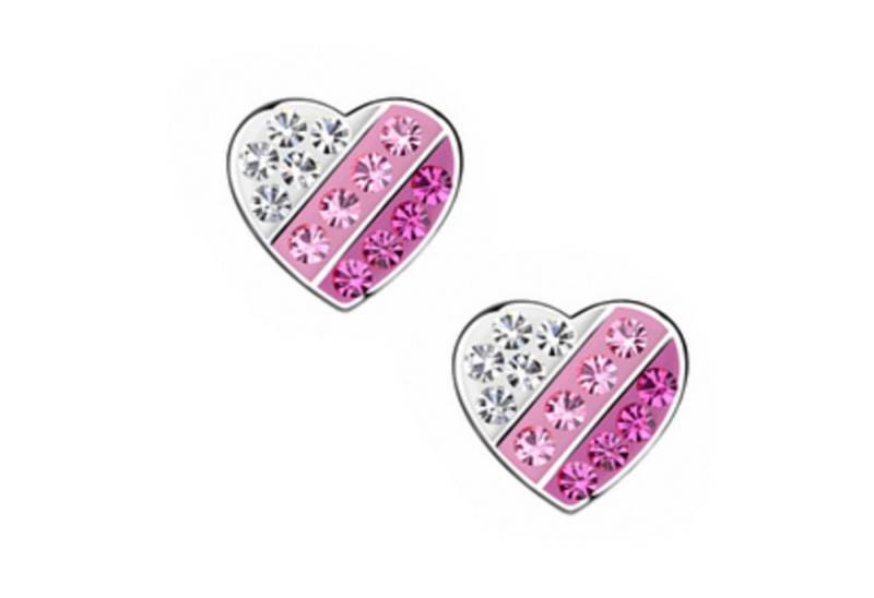 schmuck23 Paar Ohrstecker Ohrringe Herz 925 Silber Kinder Mädchen, bunte Kristalle von schmuck23