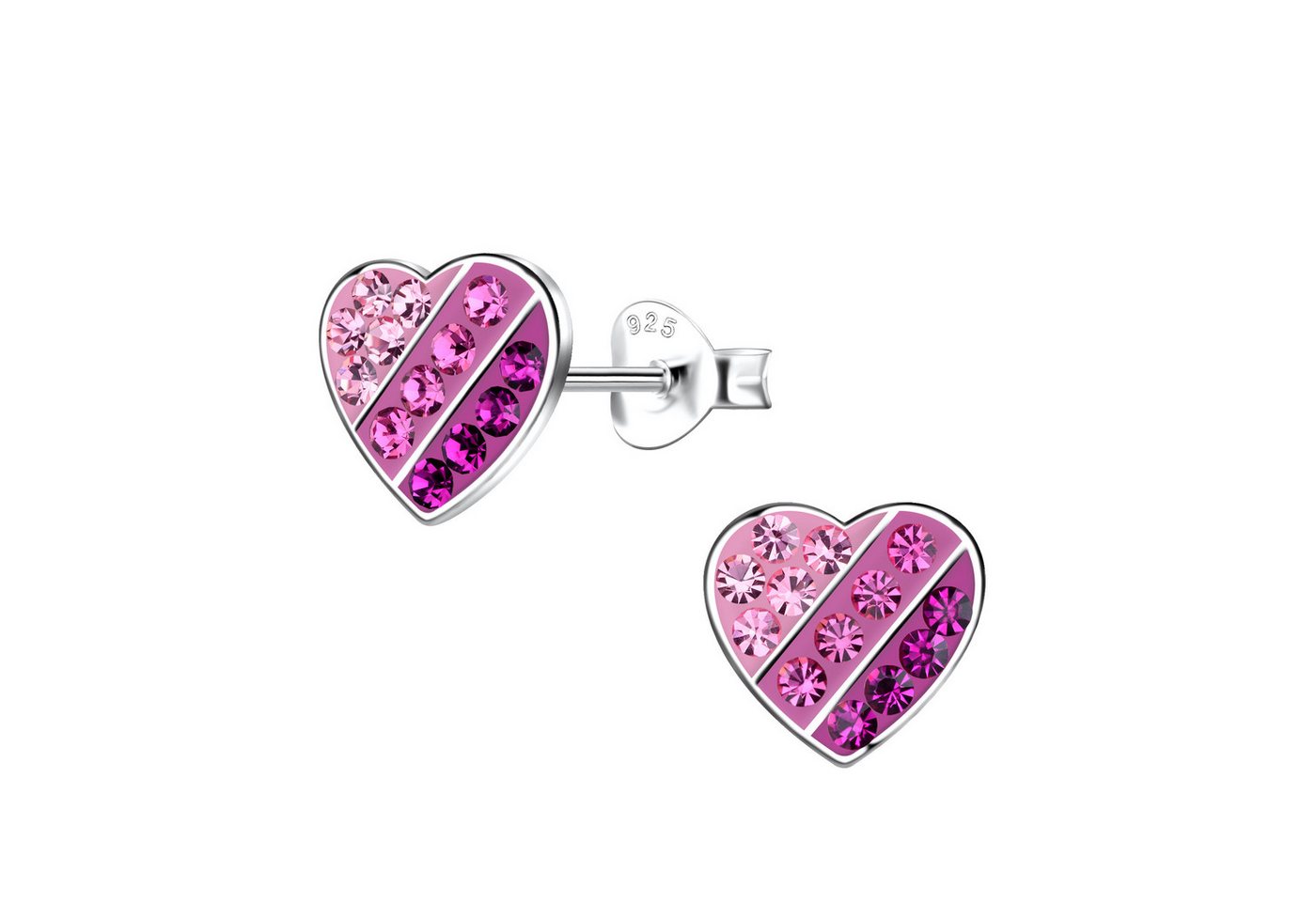 schmuck23 Paar Ohrstecker Ohrringe Herz 925 Silber Kinder Mädchen, bunte Kristalle von schmuck23