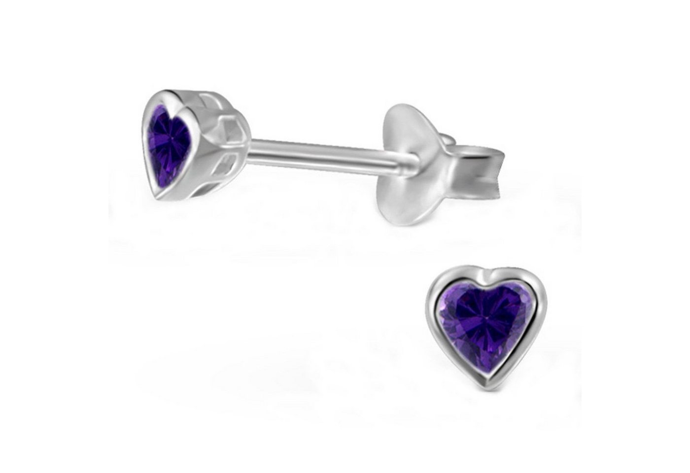 schmuck23 Paar Ohrstecker Ohrringe Herz Amethyst Zirkonia 925 Silber Damen Kinder Mädchen, Kinderschmuck Mädchen Geschenk echte Silberohrringe von schmuck23