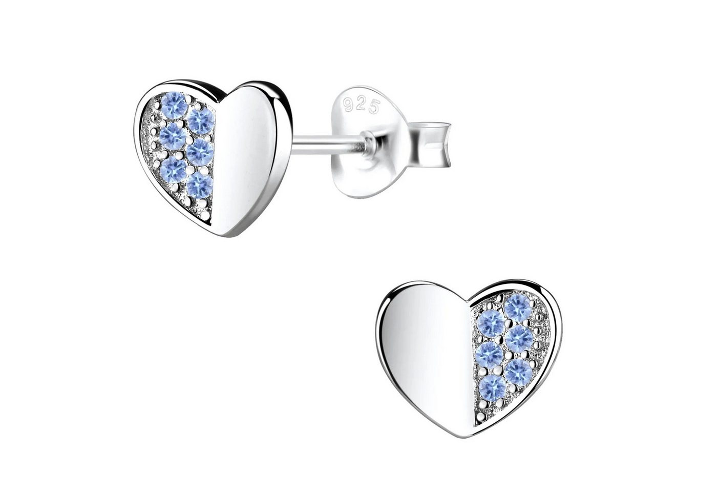 schmuck23 Paar Ohrstecker Ohrringe Herz blauer Zirkonia 925 Silber (Geschenkset), 2 x Silikonverschluß extra von schmuck23