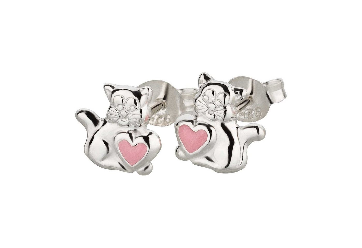 schmuck23 Paar Ohrstecker Ohrringe Katze Herz 925 Silber Kinderohrringe Mädchen, Kinderschmuck Mädchen Geschenk echte Silberohrringe von schmuck23