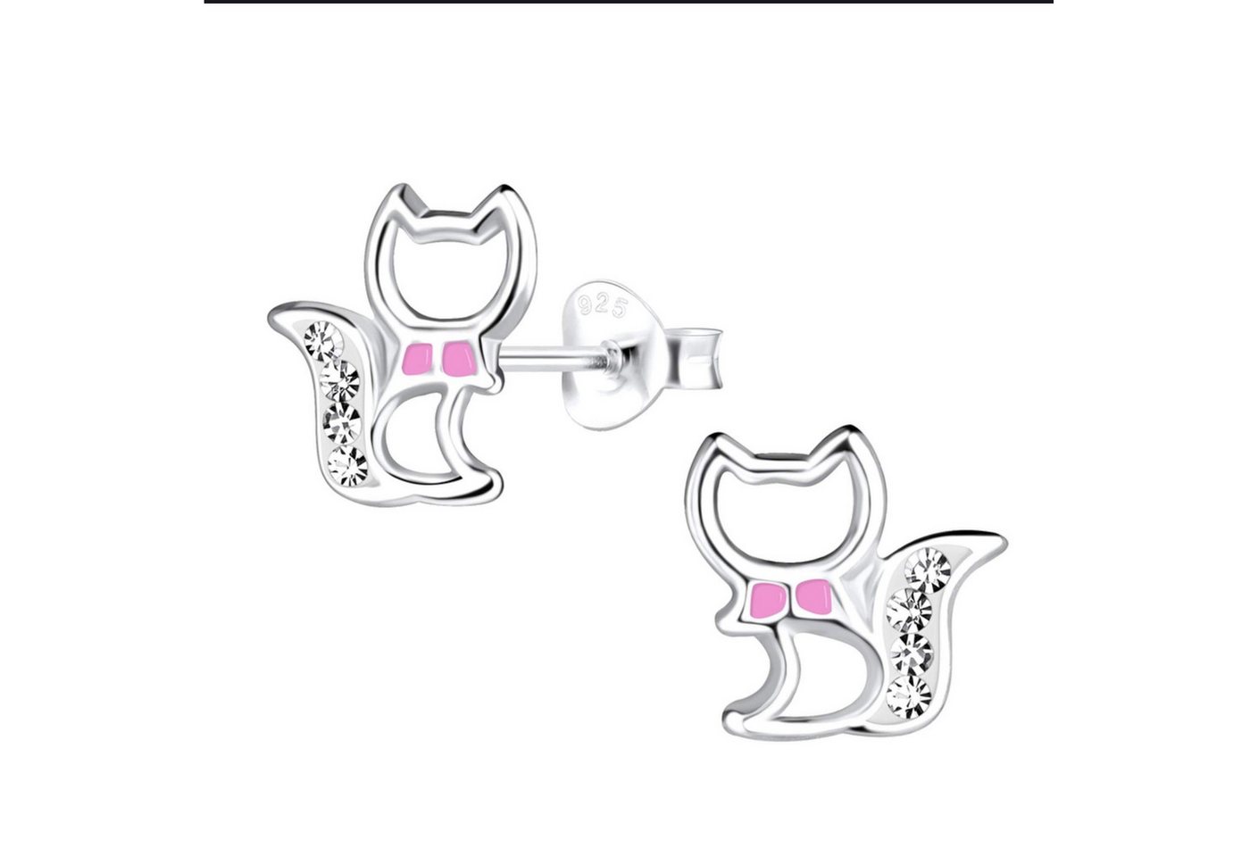schmuck23 Paar Ohrstecker Ohrringe Katze rosa Schleife 925 Silber, Kinderschmuck von schmuck23