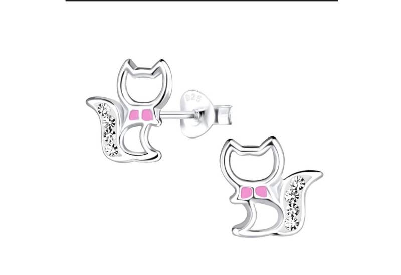 schmuck23 Paar Ohrstecker Ohrringe Katze rosa Schleife 925 Silber, Kinderschmuck von schmuck23