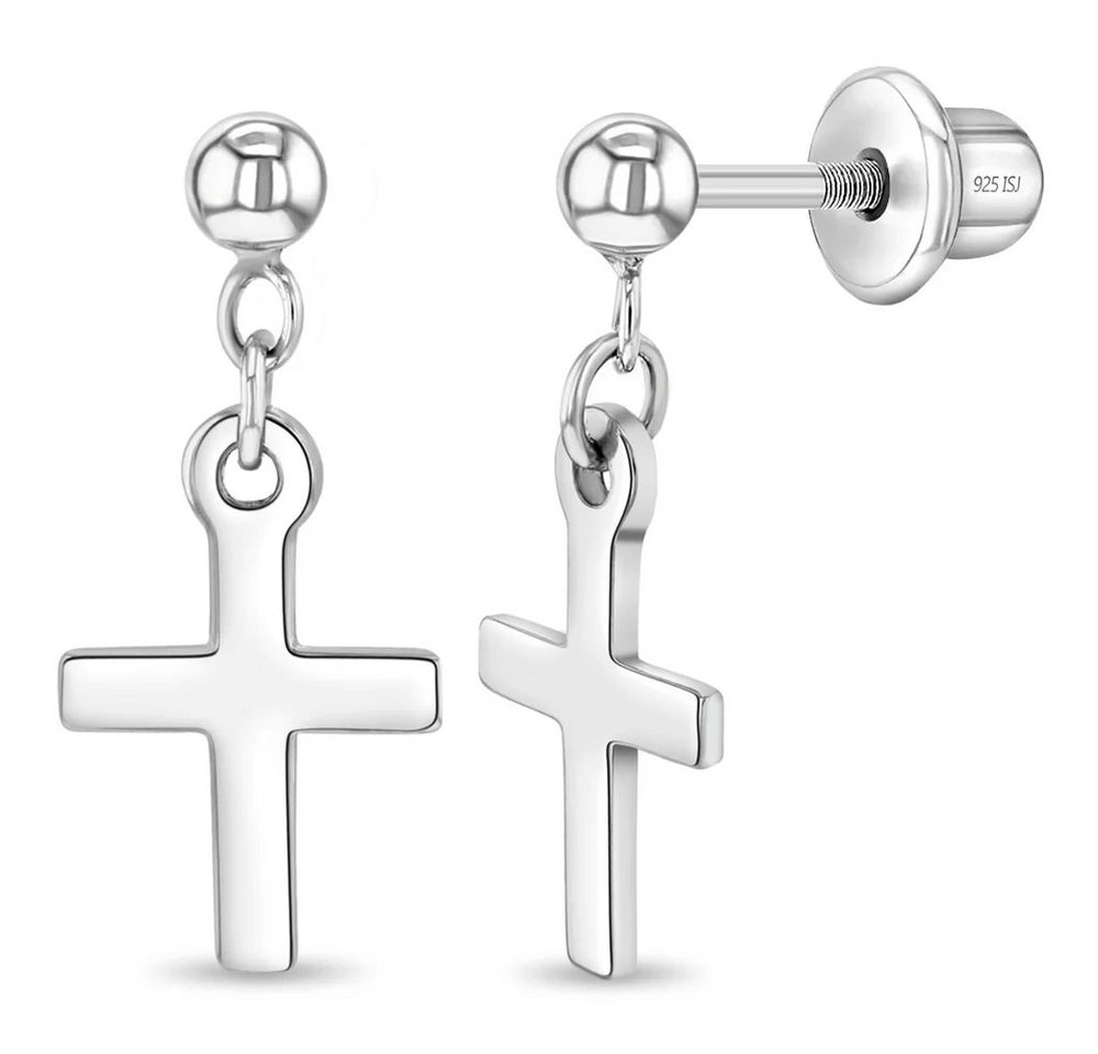 schmuck23 Paar Ohrstecker Ohrringe Kreuz 925 Silber Kinderohrringe (Geschenkset), incl. Schraubverschluss von schmuck23