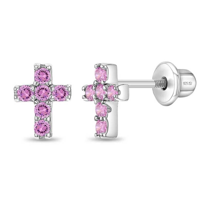 schmuck23 Paar Ohrstecker Ohrringe Kreuz Zirkonia 925 Silber Kinderohrringe (Geschenkset), incl. Schraubverschluss von schmuck23