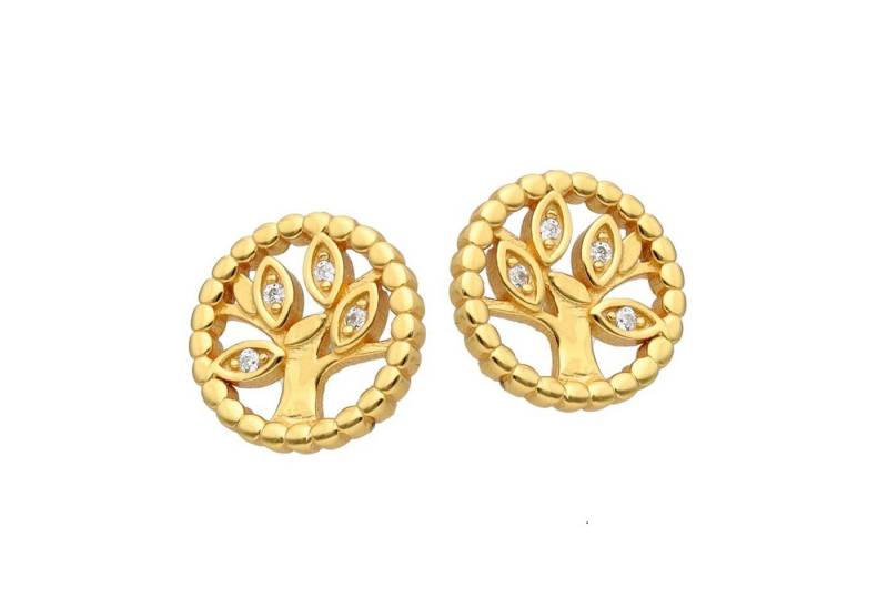 schmuck23 Paar Ohrstecker Ohrringe Lebensbaum Zirkonia 925 Silber vergoldet (Geschenkset), 2 x Silikonverschluß extra von schmuck23
