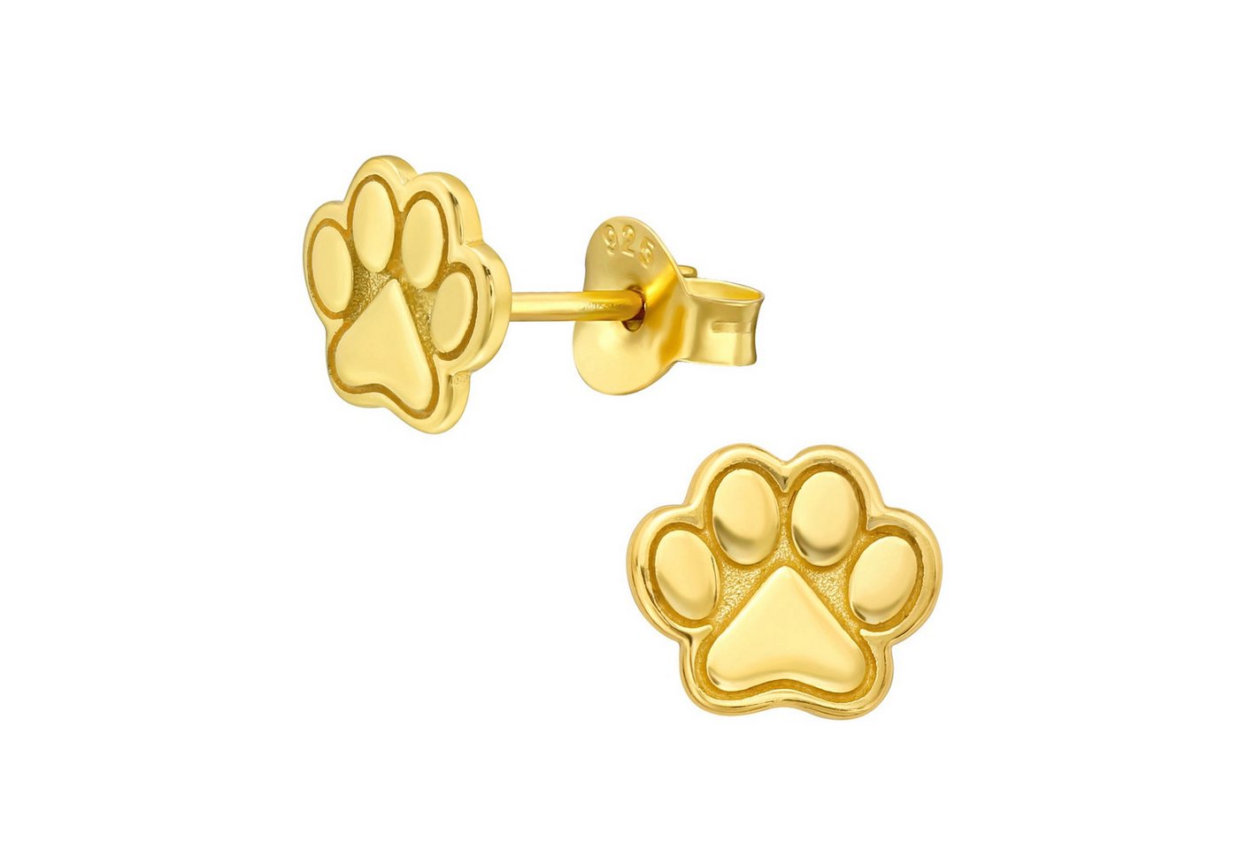 schmuck23 Paar Ohrstecker Ohrringe Pfote 925 Silber vergoldet (Geschenkset aus 1 Paar Ohrringe), Mädchen Kinderschmuck 2 x Silikonverschluß extra von schmuck23