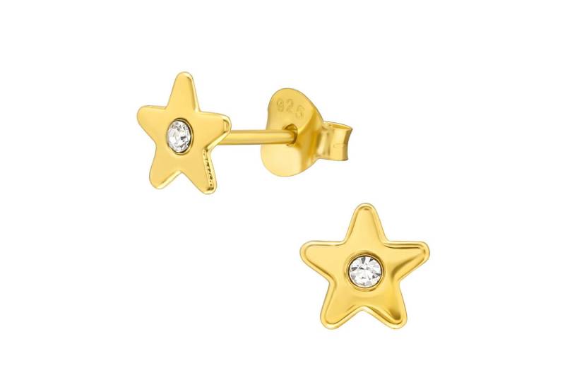 schmuck23 Paar Ohrstecker Ohrringe Stern 925 Silber vergoldet, Mädchen Kinderschmuck 2 x Silikonverschluß extra von schmuck23