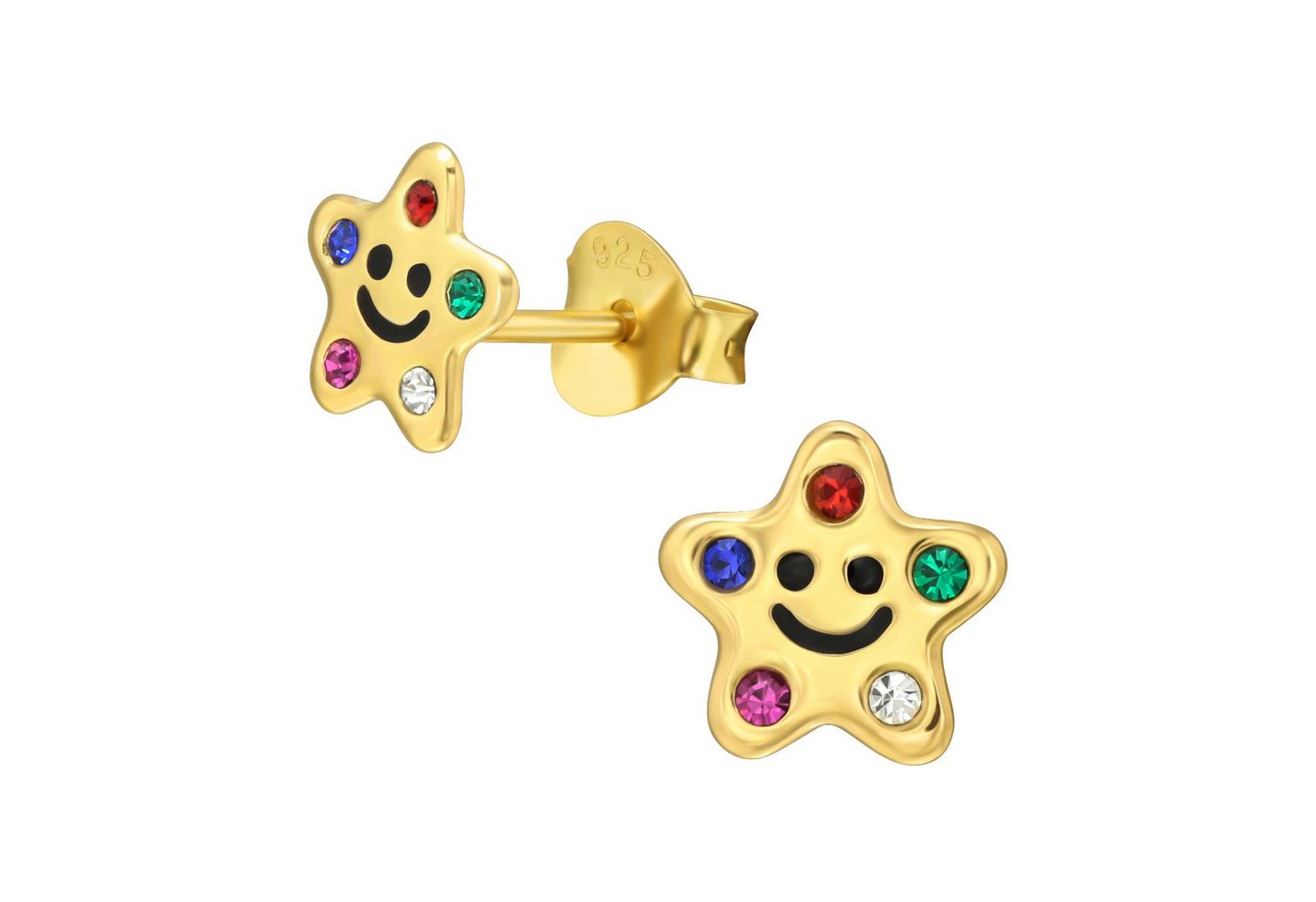 schmuck23 Paar Ohrstecker Ohrringe bunter Stern 925 Silber (Geschenkset), Mädchen Kinderschmuck 2 x Silikonverschluß extra von schmuck23