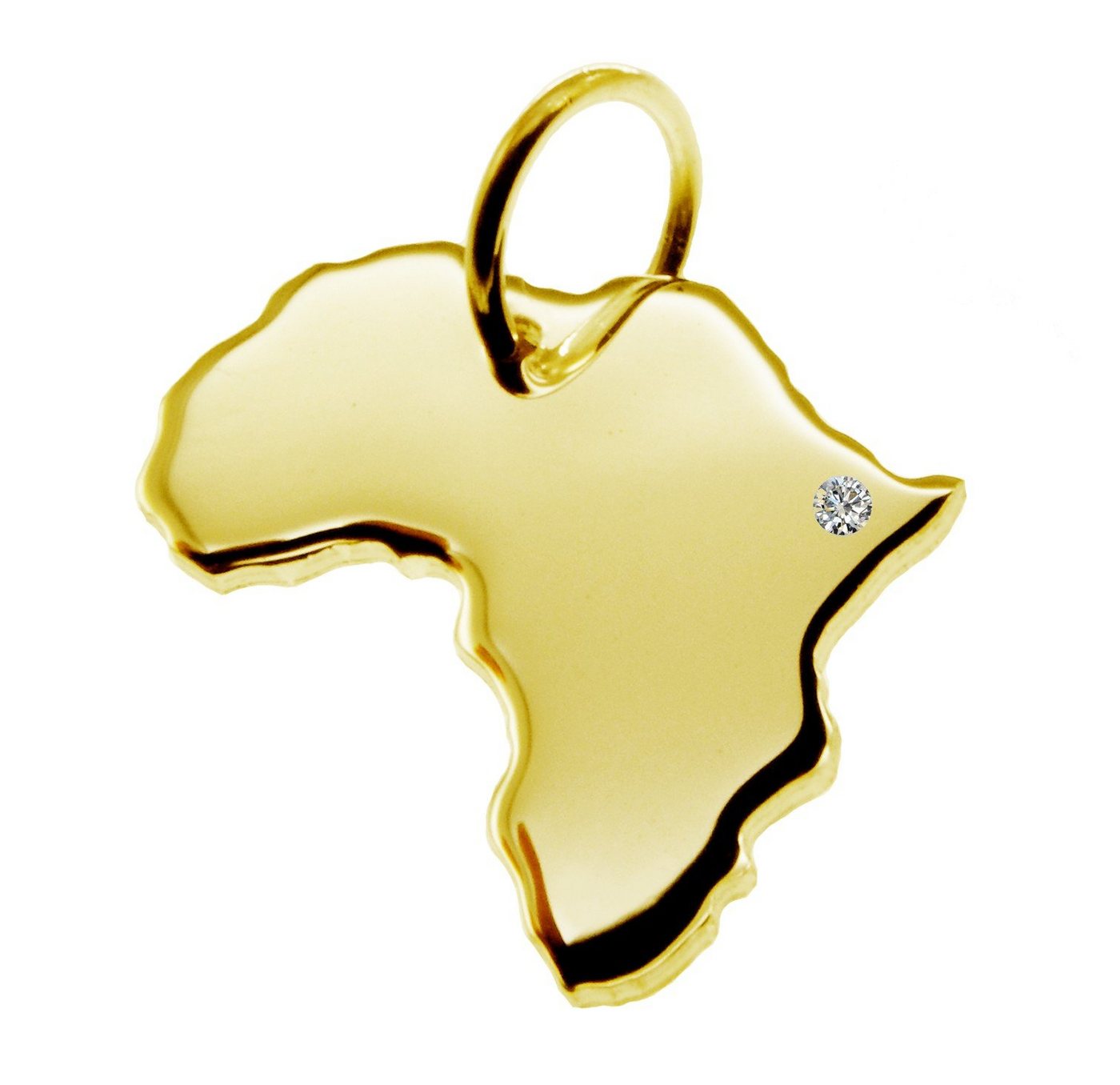 schmuckador Kettenanhänger Kettenanhänger in der Form von der Landkarte Afrika mit Brillant 0,015ct an Ihrem Wunschort in massiv 585 Gelbgold von schmuckador