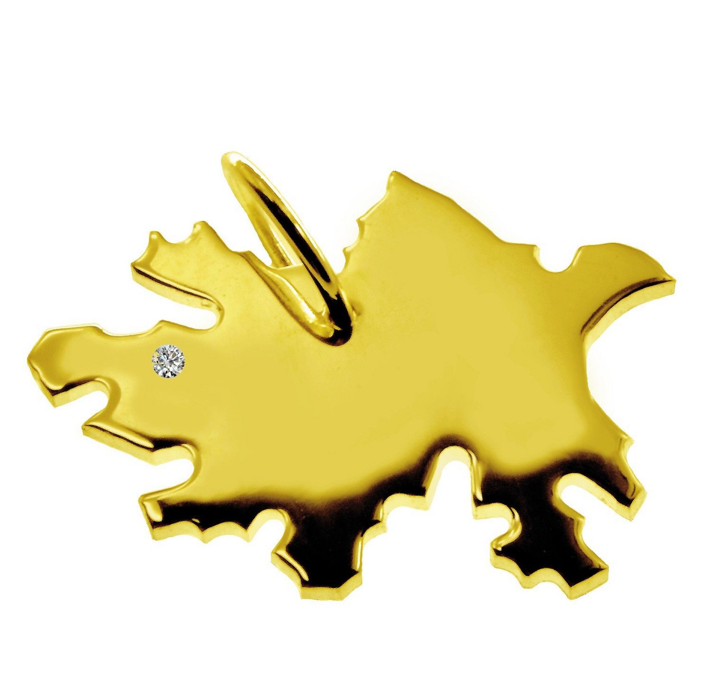schmuckador Kettenanhänger Kettenanhänger in der Form von der Landkarte Azerbaijan mit Brillant 0,015ct an Ihrem Wunschort in massiv 585 Gelbgold von schmuckador