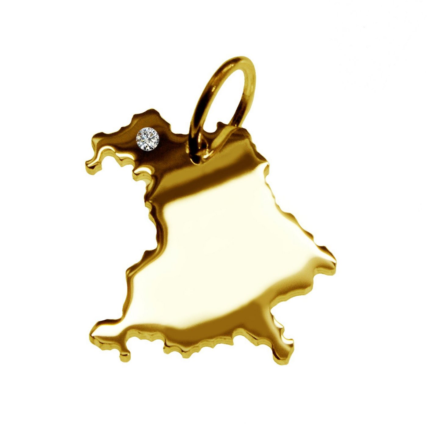 schmuckador Kettenanhänger Kettenanhänger in der Form von der Landkarte Bayern mit Brillant 0,015ct an Ihrem Wunschort in massiv 585 Gelbgold von schmuckador