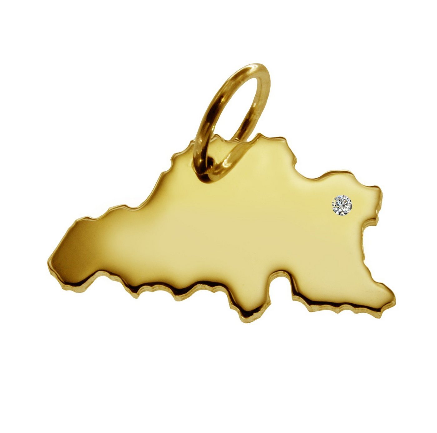schmuckador Kettenanhänger Kettenanhänger in der Form von der Landkarte Belgien mit Brillant 0,015ct an Ihrem Wunschort in massiv 585 Gelbgold von schmuckador
