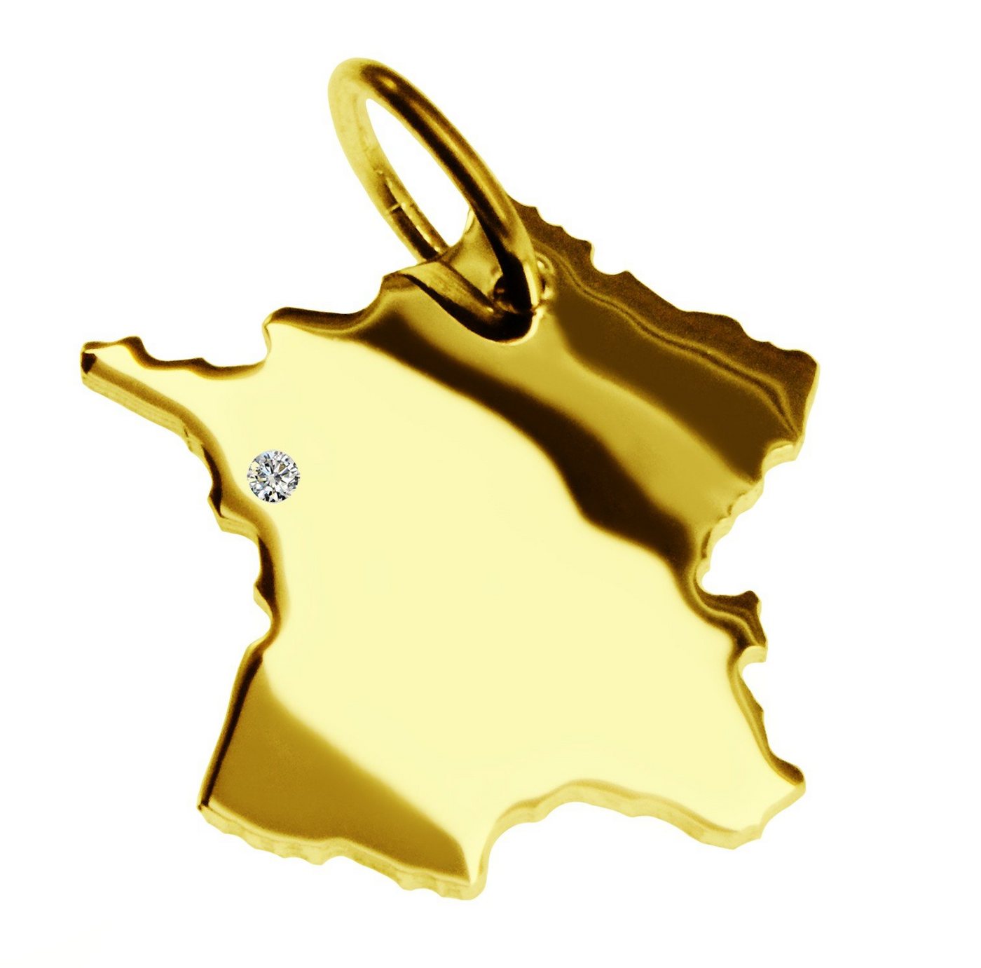 schmuckador Kettenanhänger Kettenanhänger in der Form von der Landkarte Frankreich mit Brillant 0,015ct an Ihrem Wunschort in massiv 585 Gelbgold von schmuckador