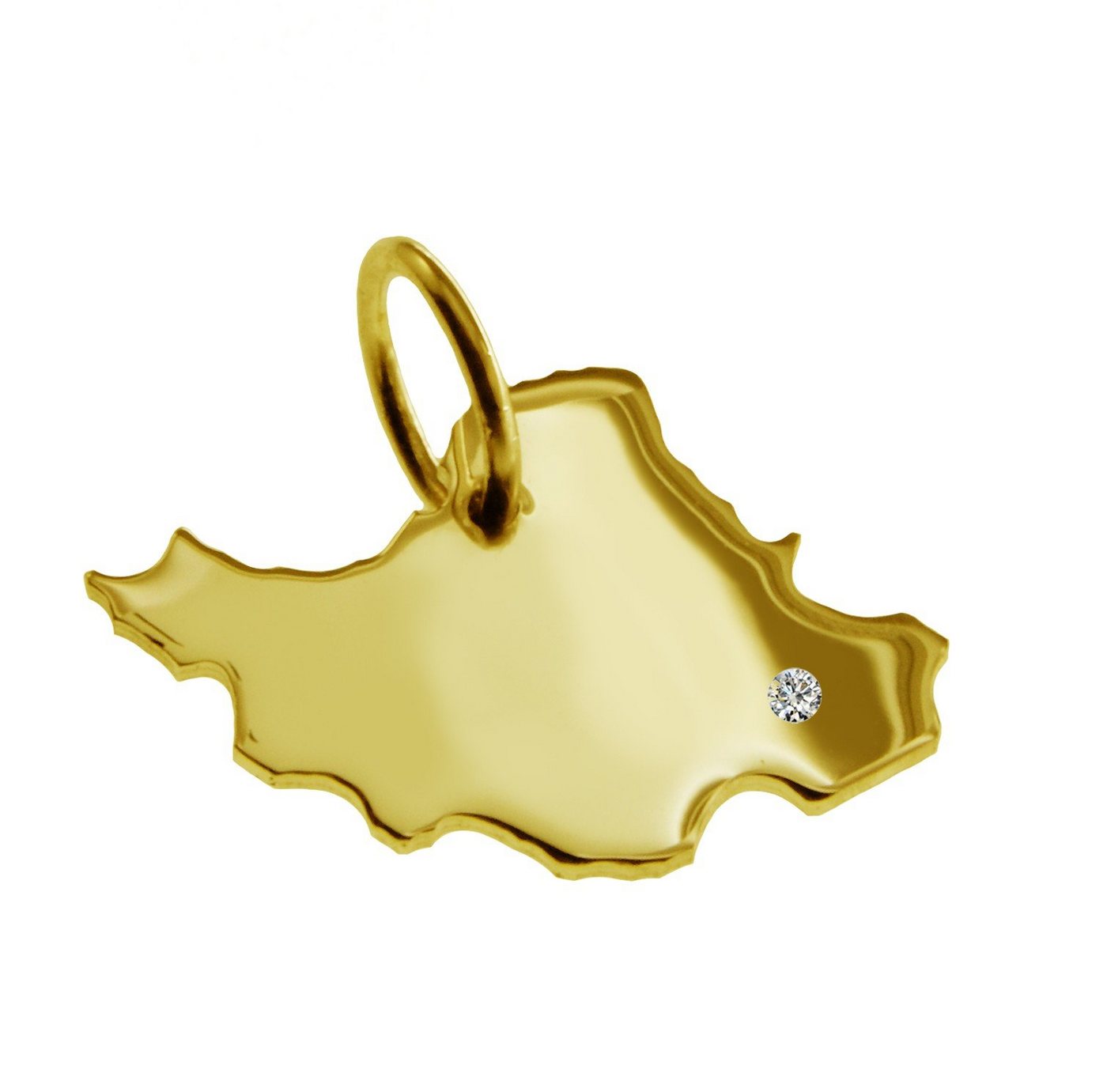 schmuckador Kettenanhänger Kettenanhänger in der Form von der Landkarte Iran mit Brillant 0,015ct an Ihrem Wunschort in massiv 585 Gelbgold von schmuckador