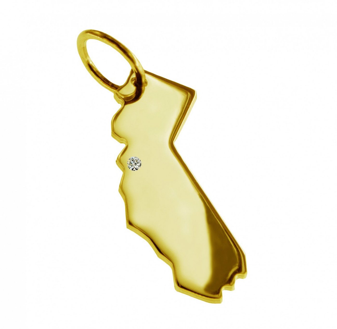 schmuckador Kettenanhänger Kettenanhänger in der Form von der Landkarte Kalifornien mit Brillant 0,015ct an Ihrem Wunschort in massiv 585 Gelbgold von schmuckador