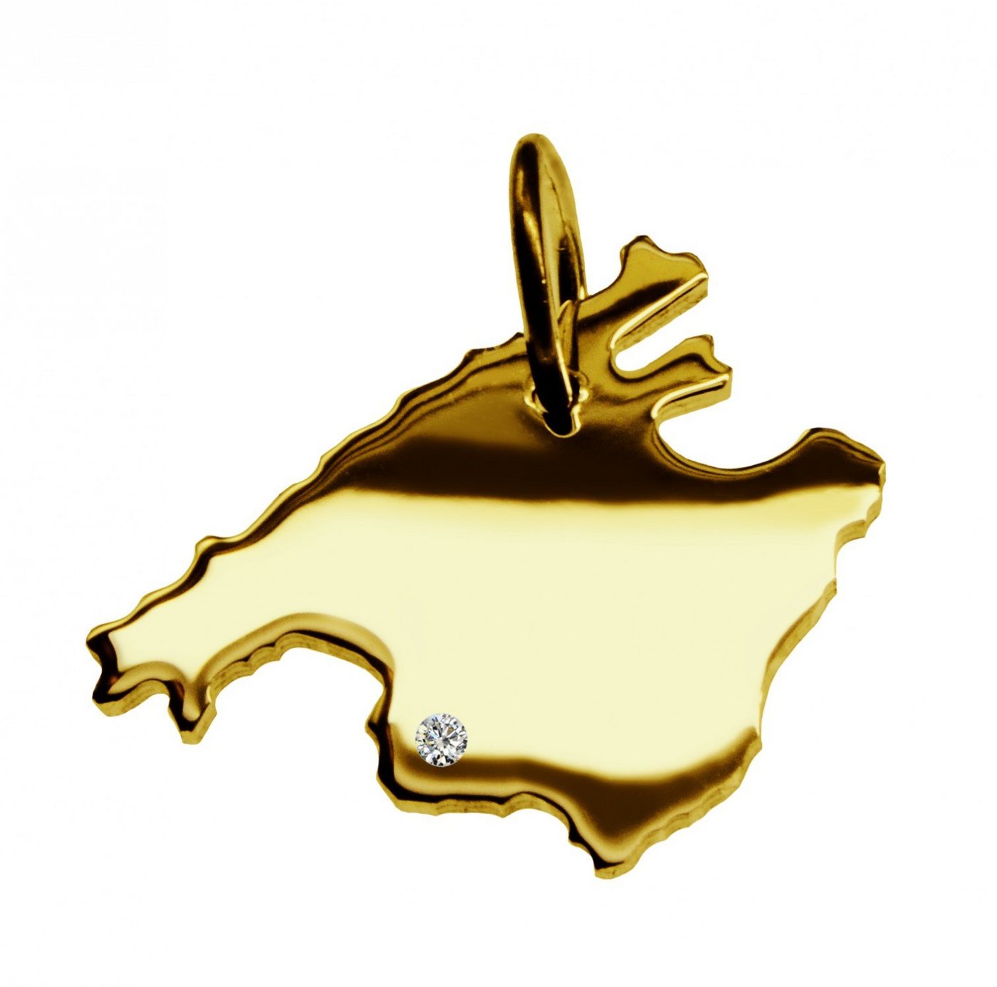 schmuckador Kettenanhänger Kettenanhänger in der Form von der Landkarte Mallorca mit Brillant 0,015ct an Ihrem Wunschort in massiv 585 Gelbgold von schmuckador