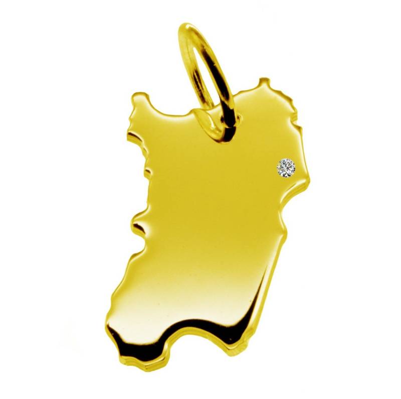 schmuckador Kettenanhänger Kettenanhänger in der Form von der Landkarte Sardinien mit Brillant 0,015ct an Ihrem Wunschort in massiv 585 Gelbgold von schmuckador