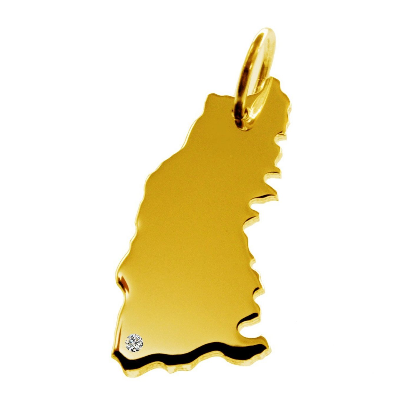 schmuckador Kettenanhänger Kettenanhänger in der Form von der Landkarte Schwarzwald mit Brillant 0,015ct an Ihrem Wunschort in massiv 585 Gelbgold von schmuckador