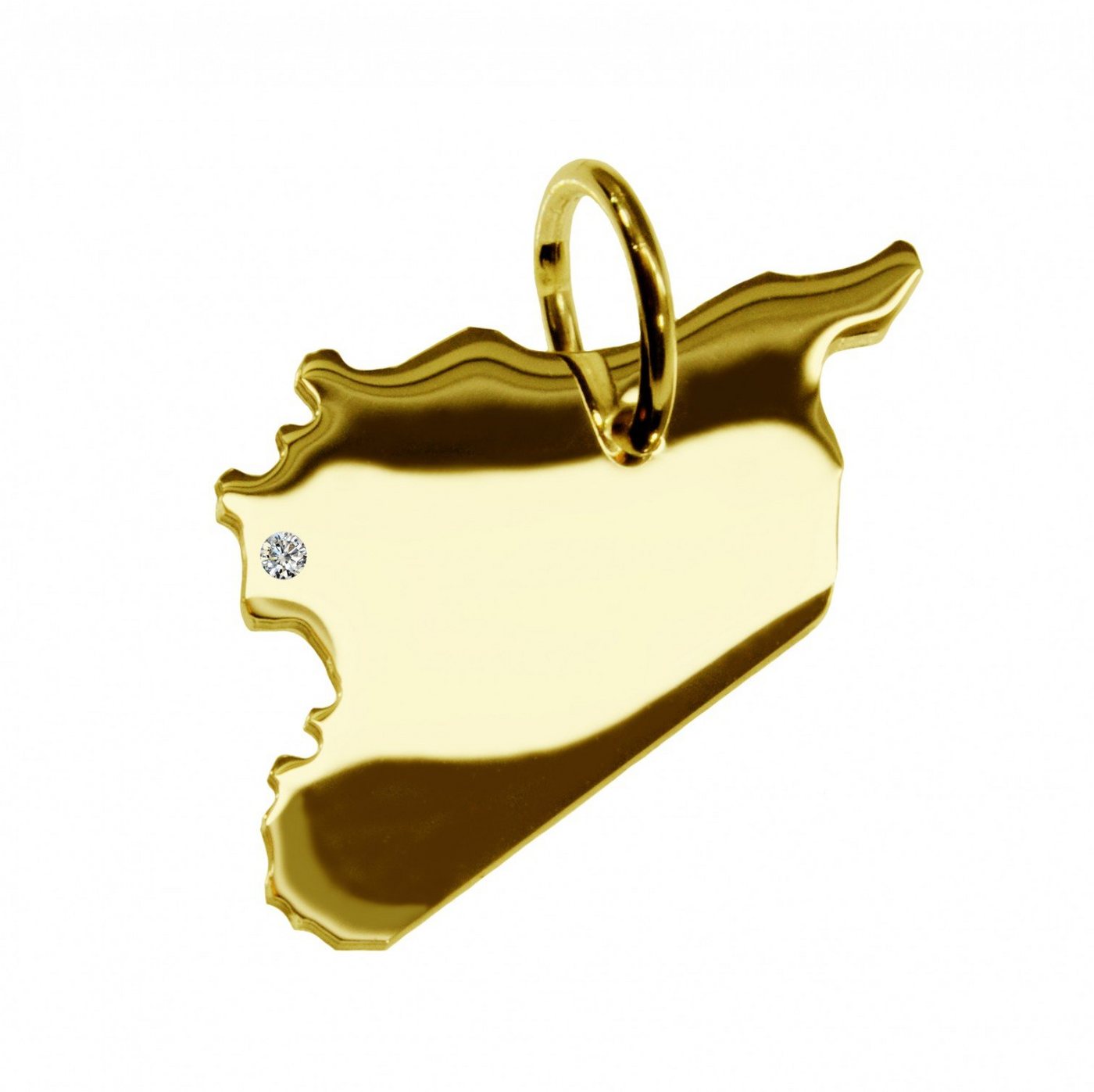 schmuckador Kettenanhänger Kettenanhänger in der Form von der Landkarte Syrien mit Brillant 0,015ct an Ihrem Wunschort in massiv 585 Gelbgold von schmuckador