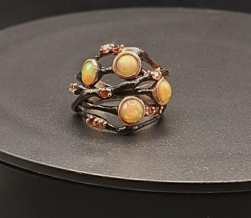 Statementing Außergewöhnliches Design Opal Rosa Turmalin in Geschwärztem Sterlingsilber Handarbeit Einzelstück von schmuckbewusst