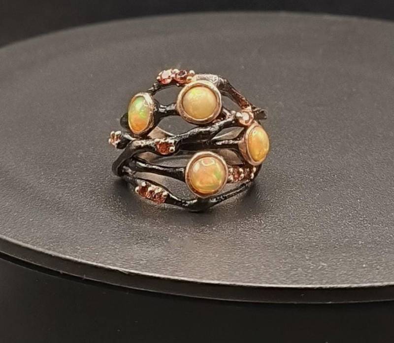 Statementing Außergewöhnliches Design Opal Rosa Turmalin in Geschwärztem Sterlingsilber Handarbeit Einzelstück von schmuckbewusst