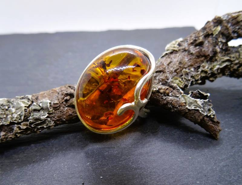 Statementring Bernstein Mit Inklusen in 925Er Sterlingsilber Handarbeit Einzelstück Baltikum Natur Esotherik Frau Freundin Geschenk von schmuckbewusst