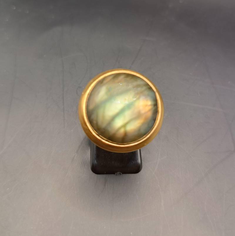 Statementring Labradorit in 925Er Sterlingsilber 585 Gelbgold Handarbeit Einzelstück von schmuckbewusst