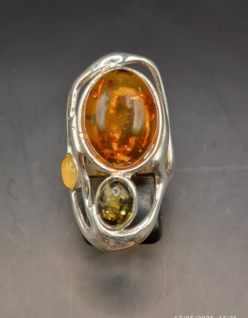 Statementring Mit Bernstein in 925Er Sterlingsilber Handarbeit Einzelstück von schmuckbewusst