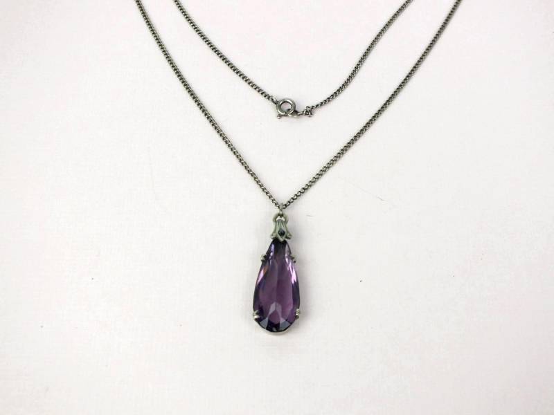 Antike 800Er Echt Silber Damen Lila Anhänger Kristall Halskette - Vintage Echt Schmuck von schmuckesBerlin