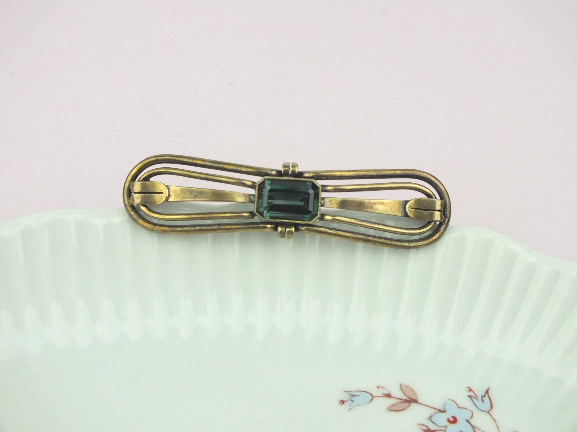 Antike 925Er Sterlingsilber Brosche Mit Grünem Kristall - Art Deco Retro Vintage Echt Schmuck von schmuckesBerlin