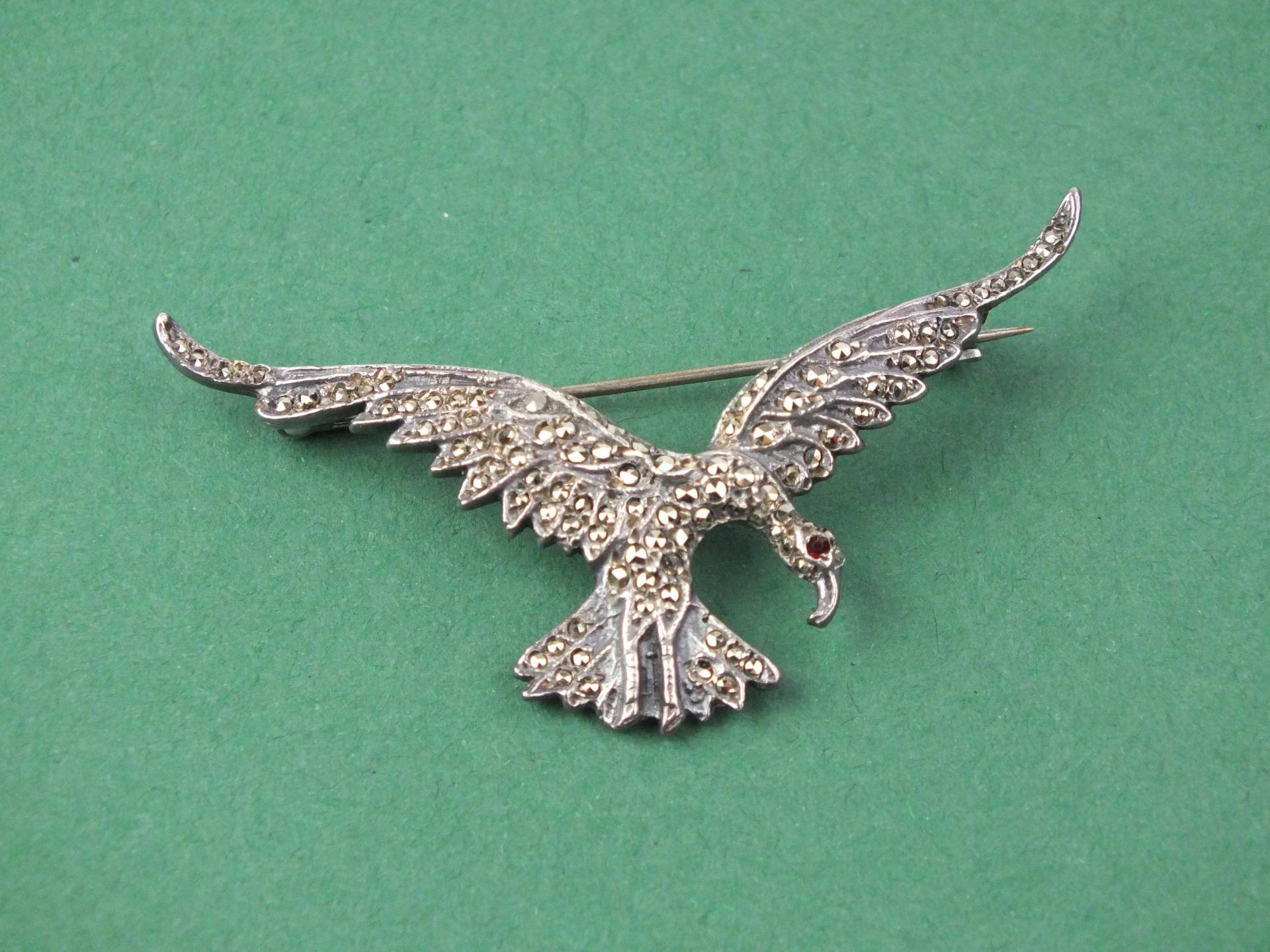 Antike Sterlingsilber Adler Brosche Mit Markasiten, Vintage Echt Schmuck, Tier Anstecknadel, Vogel Anstecker von schmuckesBerlin