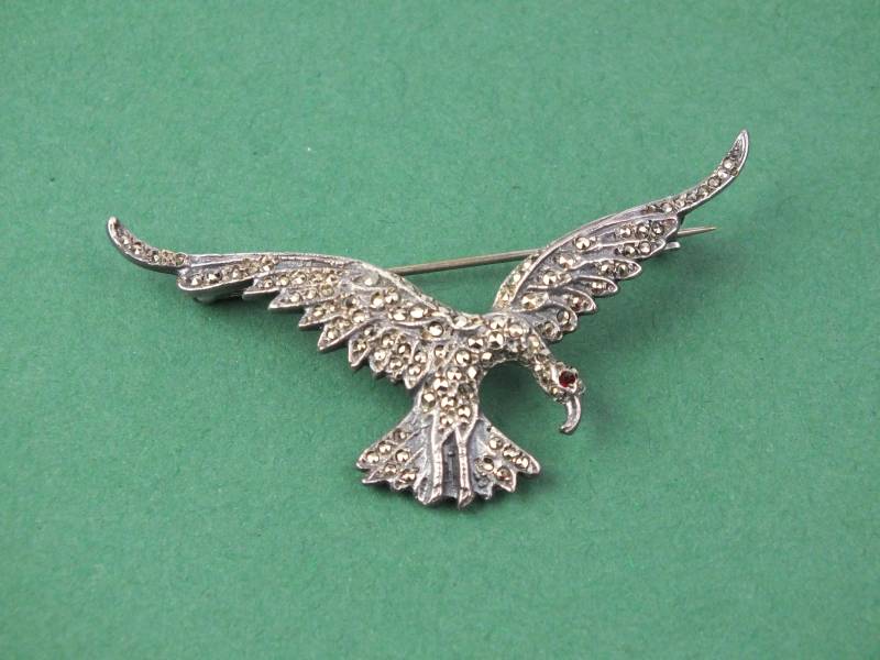 Antike Sterlingsilber Adler Brosche Mit Markasiten, Vintage Echt Schmuck, Tier Anstecknadel, Vogel Anstecker von schmuckesBerlin