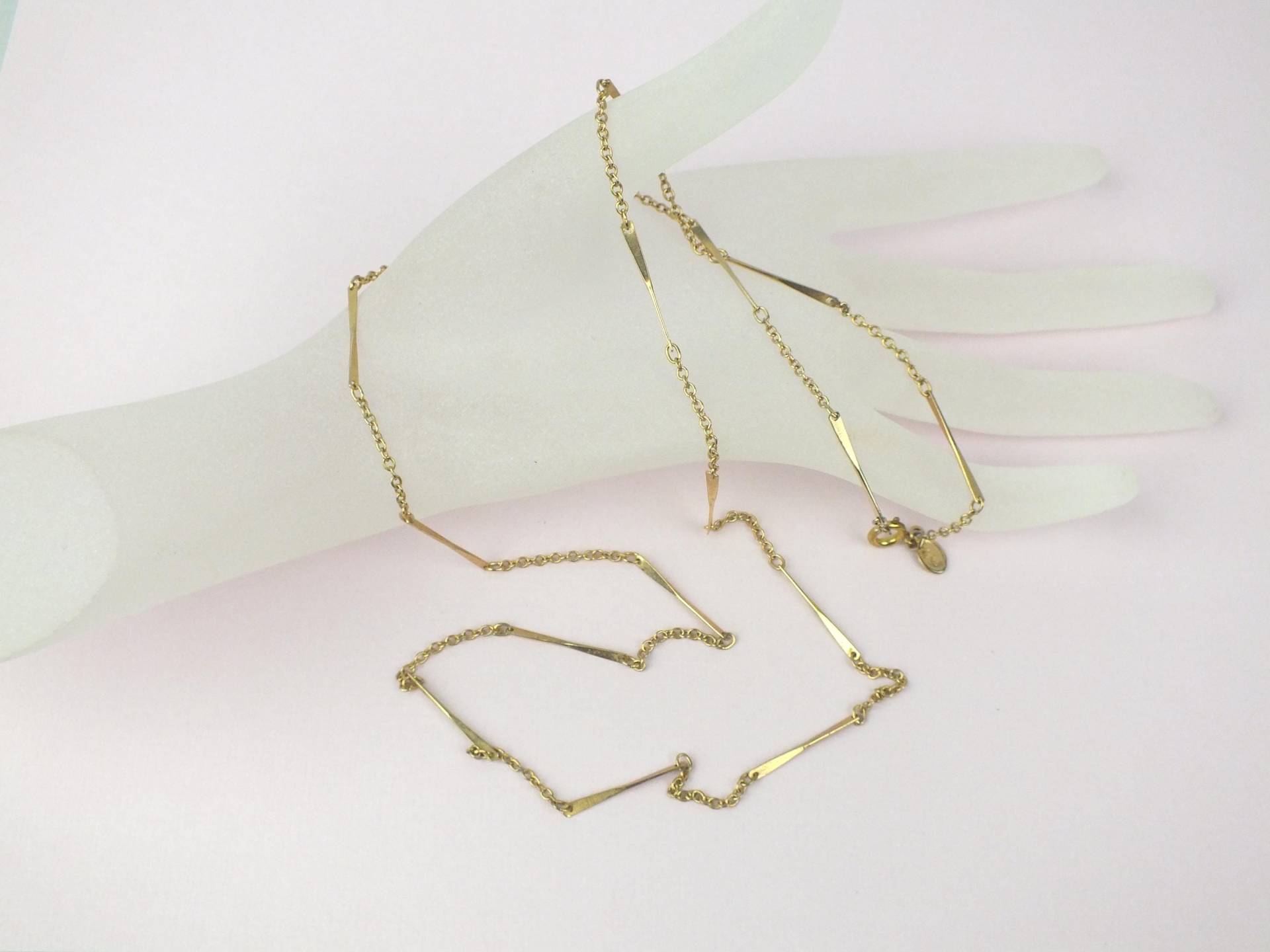 Lange Avon Vintage Damen Halskette Golden Mit Stäbchen, Filigranes Modeschmuck Collier, Geschenk Für Sie, Geburtstagsgeschenk Frauen von schmuckesBerlin