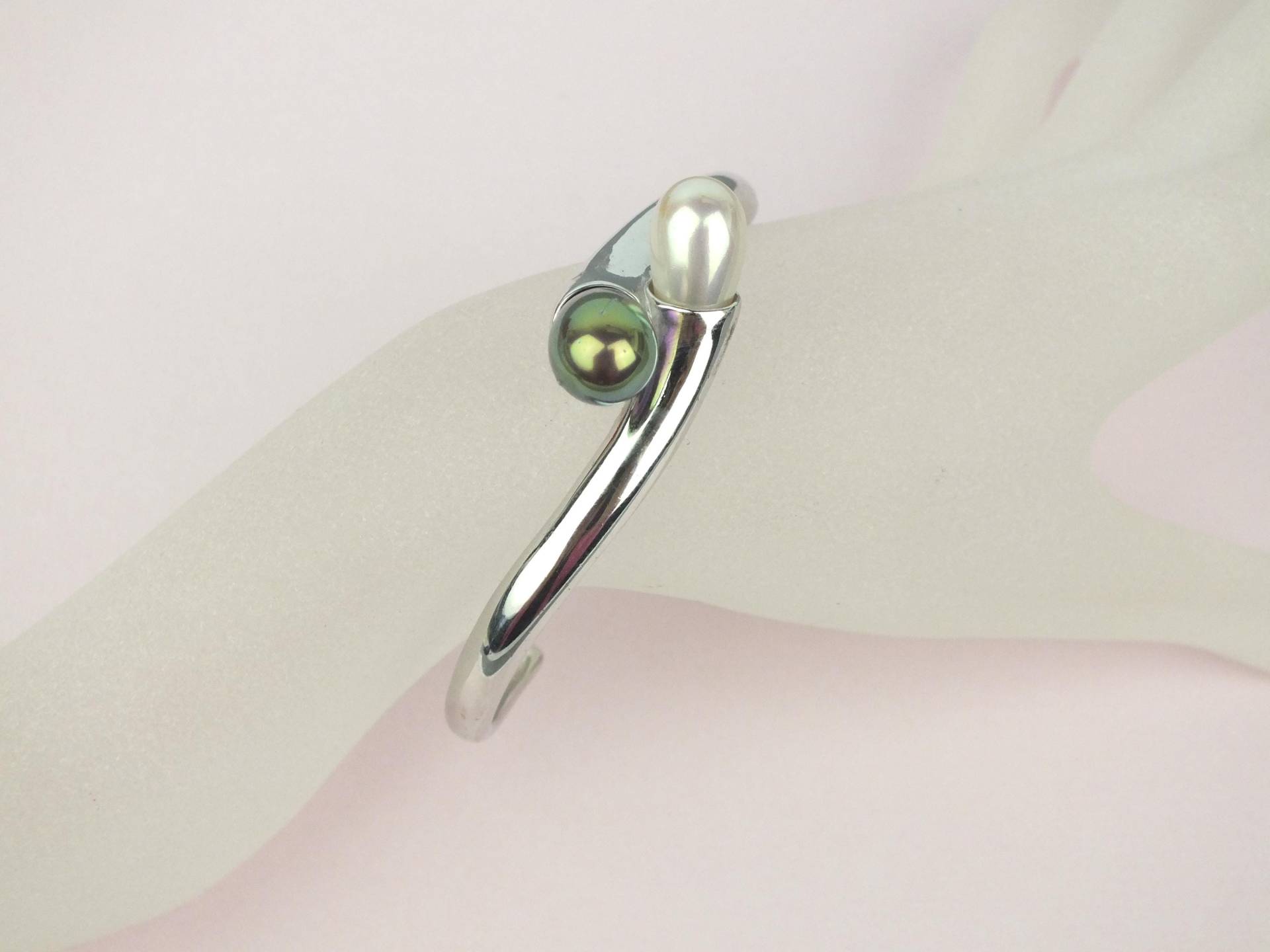 Majorica 925Er Sterlingsilber Damen Armreif Mit Mallorca Perlen, Moderne Vintage Armspange, Echt Schmuck von schmuckesBerlin